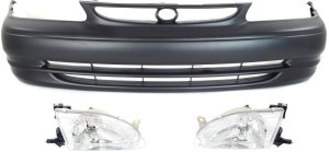 Front Bumper Cover for Toyota Corolla 1998-2000, 3-Piece Kit, with Headlights, for Sedan, Replacement