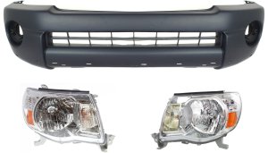 Front Bumper Cover Replacement for 2005-2011 Toyota Tacoma, 3-Piece Kit with Headlights, Without Sport Package