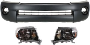 Headlight Assembly Kit for Toyota Tacoma 2005-2011, Right (Passenger) and Left (Driver) Halogen, 3-Piece with Bumper Cover Replacement