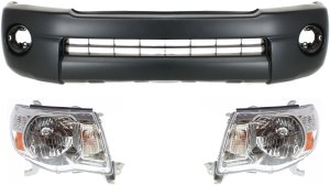 Front Bumper Cover Kit for Toyota Tacoma 2005-2011, 3-Piece Set with Headlights, Without Sport Package, Replacement