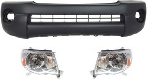 Front Bumper Cover for 2005-2011 Toyota Tacoma, 3-Piece Kit with Headlights, Excluding Sport Package, Replacement