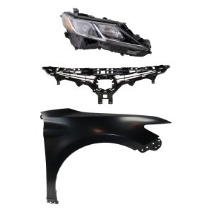 Headlight Assembly Kit for 2018-2019 Toyota Camry Right (Passenger) Side, LED, 3-Piece Set with Fender and Grille Assembly, Replacement