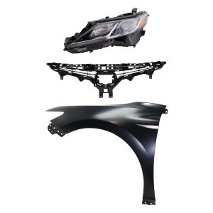 Headlight Assembly Kit for 2018-2019 Toyota Camry, Includes Left (Driver) LED Headlight, 3-Piece Fender and Grille Assembly - Replacement