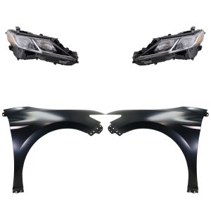 Headlight Assembly Kit for 2018-2019 Toyota Camry, Right (Passenger) and Left (Driver) LED Lights, 4-Piece Kit with Fenders, Replacement