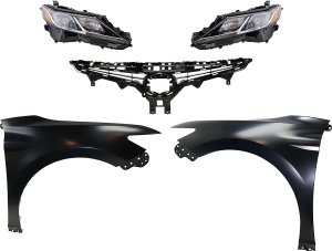 Headlight Assembly Kit for Toyota Camry 2018-2019, Right (Passenger) and Left (Driver), LED, 5-Piece with Fenders and Grille Assembly, Replacement