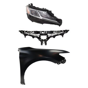 Headlight for Toyota Camry 2018, Right (Passenger) Side, LED, 3-Piece Kit with Lens, Housing, Fender and Grille Assembly, Replacement