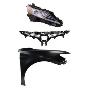 Headlight Assembly Kit for 2018 Toyota Camry, Right (Passenger) Side, LED, 3-Piece Set, includes Fender and Grille Assembly Replacement