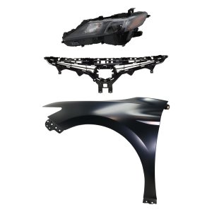 Headlight Assembly Kit for 2018-2020 Toyota Camry, Left (Driver) Side, Halogen, 3-Piece with Fender and Grille Assembly, Replacement