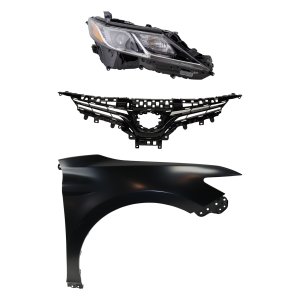 Headlight Assembly Kit for Toyota Camry 2018-2019, Right (Passenger) Side, LED, 3-Piece Kit, Includes Fender and Grille Assembly, Replacement