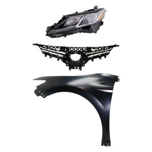 Headlight Assembly Kit for 2018-2019 Toyota Camry, Left (Driver) Side, LED, 3-Piece with Fender and Grille Assembly, Replacement