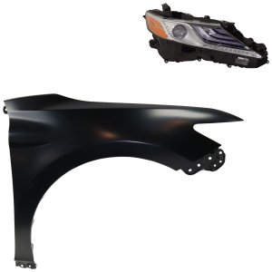 Headlight Assembly Kit for 2019 Toyota Camry, Right (Passenger) Side, LED, 2-Piece Set, Includes Fender Replacement