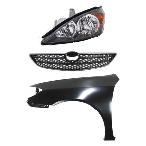 Headlight Assembly Kit for Toyota Camry 2002-2004, Left (Driver) Side, Halogen, 3-Piece Set, includes Fender and Grille Assembly Replacement