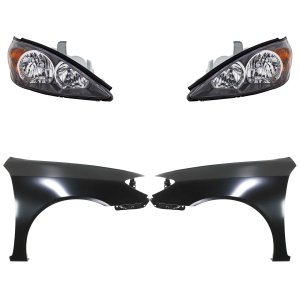 Headlight Assembly Kit for Toyota Camry 2002-2004, Includes Right (Passenger) and Left (Driver) Halogen Lights, 4-Piece Kit with Fenders, Replacement