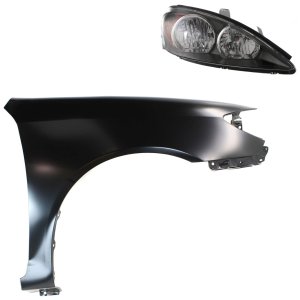 Headlight Assembly for Toyota Camry 2002-2004, Right (Passenger) Side, Halogen Light, 2-Piece Kit with Fender, Replacement