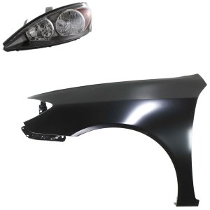 Headlight Assembly Kit for 2002-2004 Toyota Camry, Left (Driver) Side, Halogen, 2-Piece Kit with Fender, Replacement
