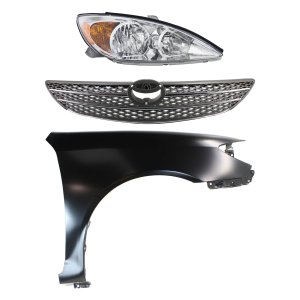 Headlight Assembly for 2002-2004 Toyota Camry, Right (Passenger) Side, Halogen, 3-Piece Kit with Fender and Grille Assembly, Replacement