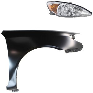 Headlight Assembly for TOYOTA CAMRY 2002-2004, Right (Passenger) Side, Halogen, 2-Piece Kit with Fender, Replacement