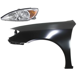Headlight Assembly Kit for Toyota Camry 2002-2004, Left (Driver) Side with Fender, Halogen, 2-Piece Set, Replacement