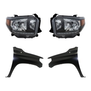 Headlight Kit for Toyota Tundra 2014-2019, Includes Right (Passenger) and Left (Driver) Lenses and Housing, LED, 4-Piece Kit with Fenders, Replacement