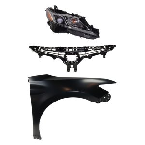 3-Piece Kit Grille for Toyota Camry 2019-2020, Textured Black, Includes Fender and Headlight Replacement