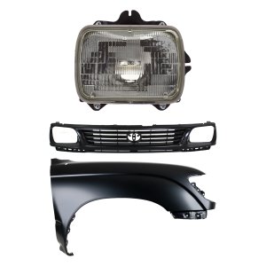 Front Fender Right (Passenger) for 1995-1996 Toyota Tacoma, Primed (Ready to Paint), 3-Piece Kit with Grille and Headlight, Replacement