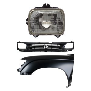 Front Fender Kit for Toyota Tacoma 1995-1996, Primed (Ready to Paint), Left (Driver), 3-Piece Set with Grille and Headlight, Replacement