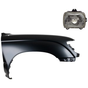 Front Fender for Toyota Tacoma 1995-1997, Right (Passenger), Primed (Ready to Paint), 2-Piece Kit with Headlight Replacement