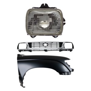 Front Fender Kit for 1995-1996 Toyota Tacoma Right (Passenger) Side, Primed (Ready to Paint), 3-Piece with Grille and Headlight Replacement