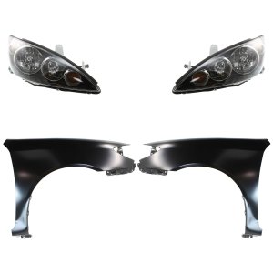 Headlight Assembly Kit for 2005-2006 Toyota Camry, Right (Passenger) and Left (Driver), Halogen, 4-Piece Kit with Fenders, Replacement