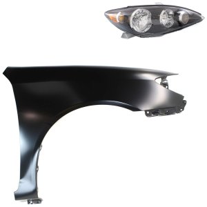 Headlight Assembly Kit for Toyota Camry 2005-2006, Right (Passenger) Side, Halogen, 2-Piece Set with Fender, Replacement