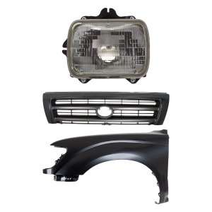 Front Fender Kit for 1997 Toyota Tacoma, Left (Driver) Side, Primed (Ready to Paint), 3-Piece Set with Grille and Headlight Replacement