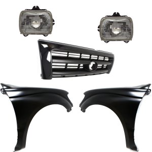 Front Fender Kit for Toyota Tacoma 1997-1997, Right (Passenger) and Left (Driver), Primed (Ready to Paint), 5-Piece Set with Grille and Headlights Replacement