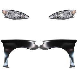 Headlight Assembly for 2005-2006 Toyota Camry, Right (Passenger) and Left (Driver), Halogen, 4-Piece Kit with Fenders, Replacement
