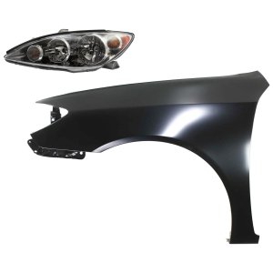 Headlight Assembly for 2005-2006 Toyota Camry, Left (Driver) Side, 2-Piece Kit with Fender, Halogen, Replacement