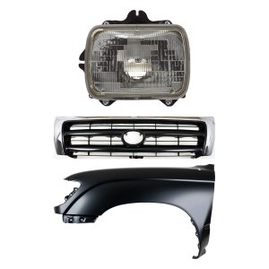 Front Fender Kit for 1997 Toyota Tacoma, Left (Driver) Side, Primed (Ready to Paint), 3-Piece Set with Grille and Headlight, Replacement