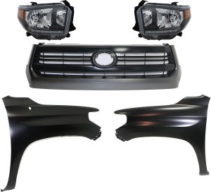 Headlight Kit for Toyota Tundra 2014-2017, Right (Passenger) and Left (Driver), Lens and Housing, LED, 5-Piece, Includes Fenders and Grille Assembly, Replacement