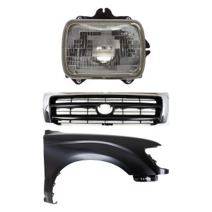 Front Fender Kit for 1997 Toyota Tacoma, Right (Passenger) Side, Primed (Ready to Paint), 3-Piece Set with Grille and Headlight Replacement