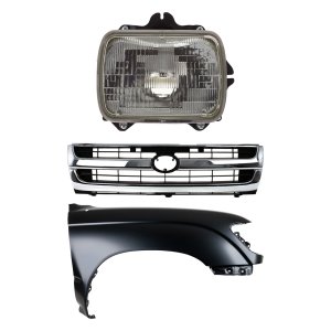 Front Fender Kit for 1997-1997 Toyota Tacoma, Right (Passenger) Side, Primed (Ready to Paint), 3-Piece Set with Grille and Headlight, Replacement