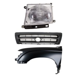 Front Fender for 1997-2000 Toyota Tacoma, Left (Driver), Primed (Ready to Paint), 3-Piece Kit with Grille and Headlight Replacement
