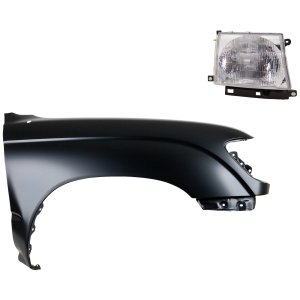 Front Fender for Toyota Tacoma 1997-2000 Right (Passenger), Primed (Ready to Paint), 2-Piece Kit with Headlight, Replacement