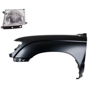 Front Fender Kit for 1997-2000 Toyota Tacoma, Left (Driver) Side, Primed (Ready to Paint), 2-Piece Kit with Headlight Replacement