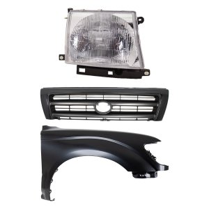 Front Fender Kit for Toyota Tacoma 1997-2000 Right (Passenger), Primed (Ready to Paint), 3-Piece with Grille and Headlight, Replacement