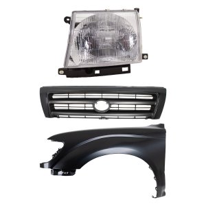 Front Fender Kit for 1997-2000 Toyota Tacoma, Left (Driver) Side, Primed (Ready to Paint), 3-Piece Set with Grille and Headlight Replacement
