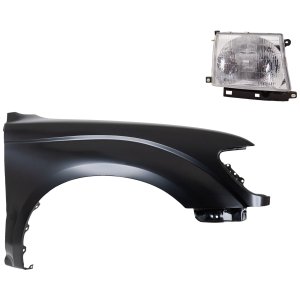 Front Fender Right (Passenger) for Toyota Tacoma 1997-2000, Primed (Ready to Paint), 2-Piece Kit with Headlight, Replacement