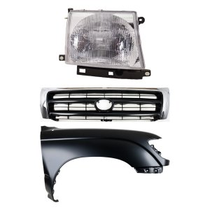 Front Fender Right (Passenger) for 1997-2000 Toyota Tacoma, Primed (Ready to Paint), 3-Piece Kit with Grille and Headlight Replacement