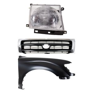 Front Fender Kit for 1997-2000 Toyota Tacoma, Right (Passenger) Side, 3-Piece Set with Primed (Ready to Paint) Grille and Headlight Replacement