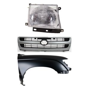 Front Fender Kit for 1997-2000 Toyota Tacoma, Right (Passenger) Side, Primed (Ready to Paint), 3-Piece with Grille and Headlight Replacement