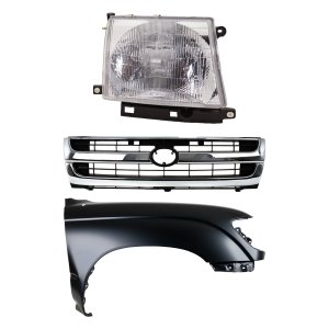 Front Fender for Toyota Tacoma 1997-2000 Right (Passenger), Primed (Ready to Paint), 3-Piece Kit with Grille and Headlight Replacement