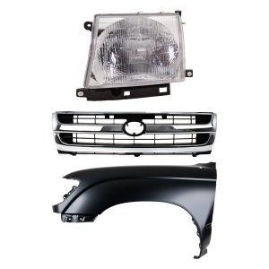 Front Fender Left (Driver) for Toyota Tacoma 1997-2000, Primed (Ready to Paint), 3-Piece Kit with Grille and Headlight, Replacement