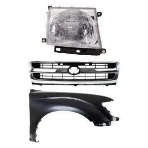 Front Fender Kit for TOYOTA TACOMA 1997-2000, Right (Passenger) Side, Primed (Ready to Paint), 3-Piece with Grille and Headlight, Replacement